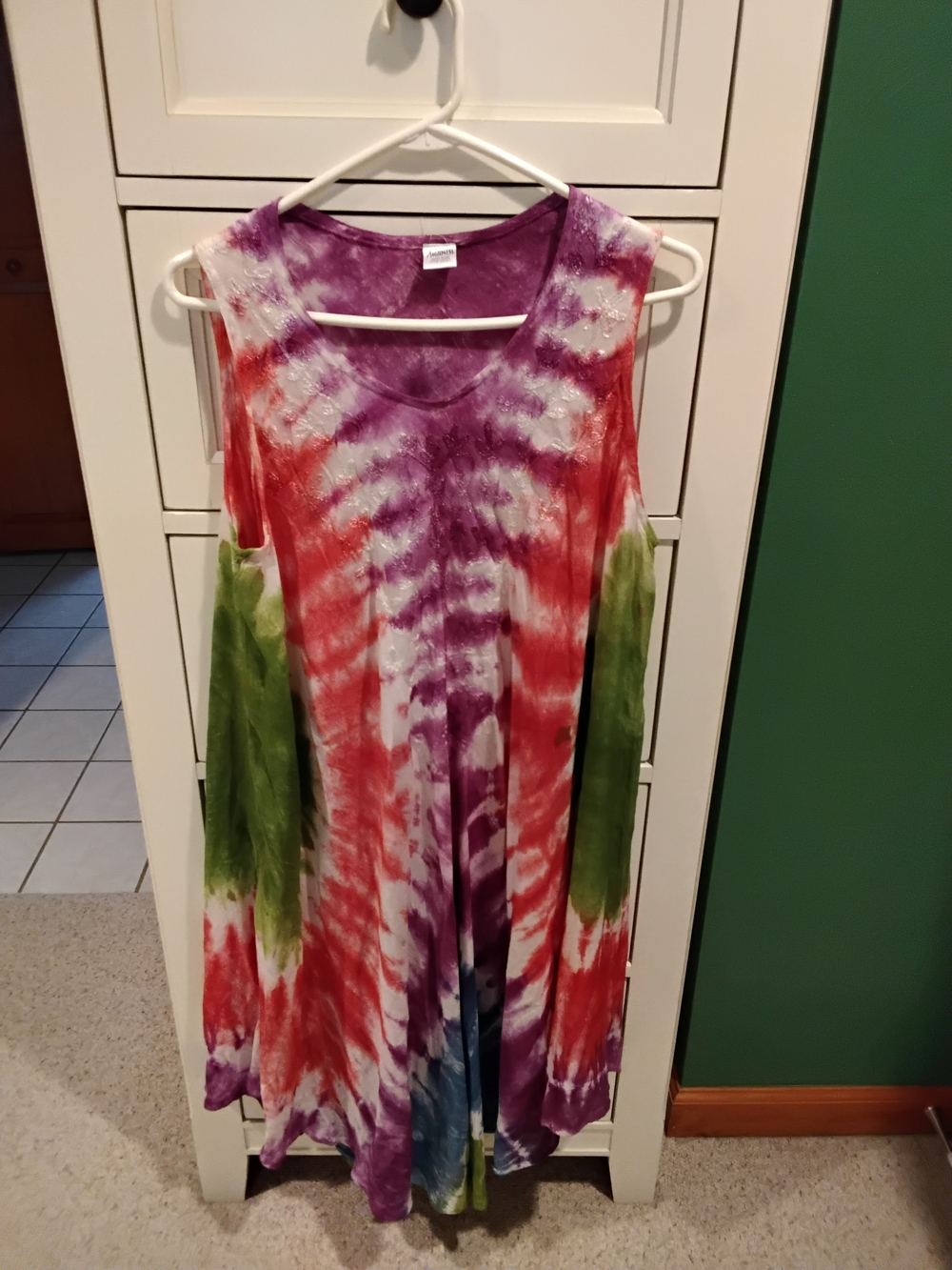 Sleeveless Tie-Dye Floral Swing Dress in Yellow, Teal & Red by - Picture 4 of 6
